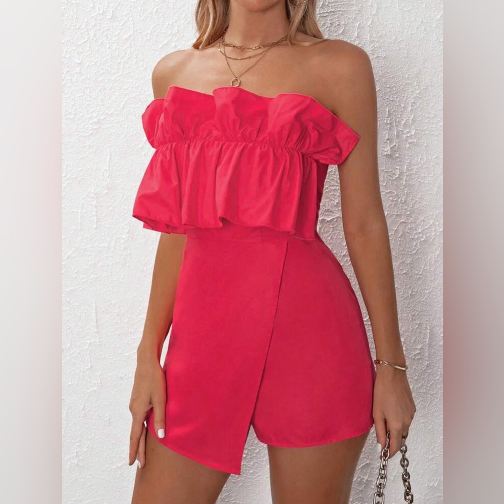 Ruffle Trim Tube Romper